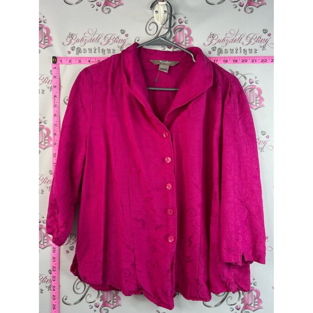 TanJay button up long sleeves flowers floral Fuchsia Button-Front Women's Top